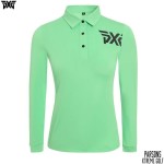 PXG 5종 여성 기본 로고 긴팔 카라 티셔츠